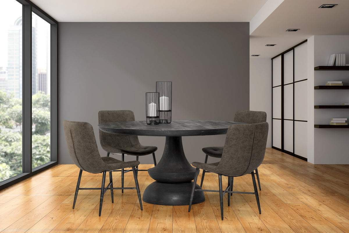 Crossman Round Dark Brown/Gray Solid Wood Table Top & Base Dining Table Dining Room Mercana #dark brown/gray