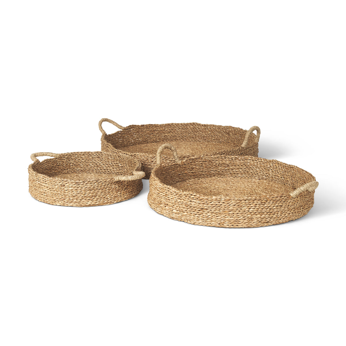 Ulana Set of 3 Round Nesting Seagrass Trays w/ Loop Handles Decor Mercana