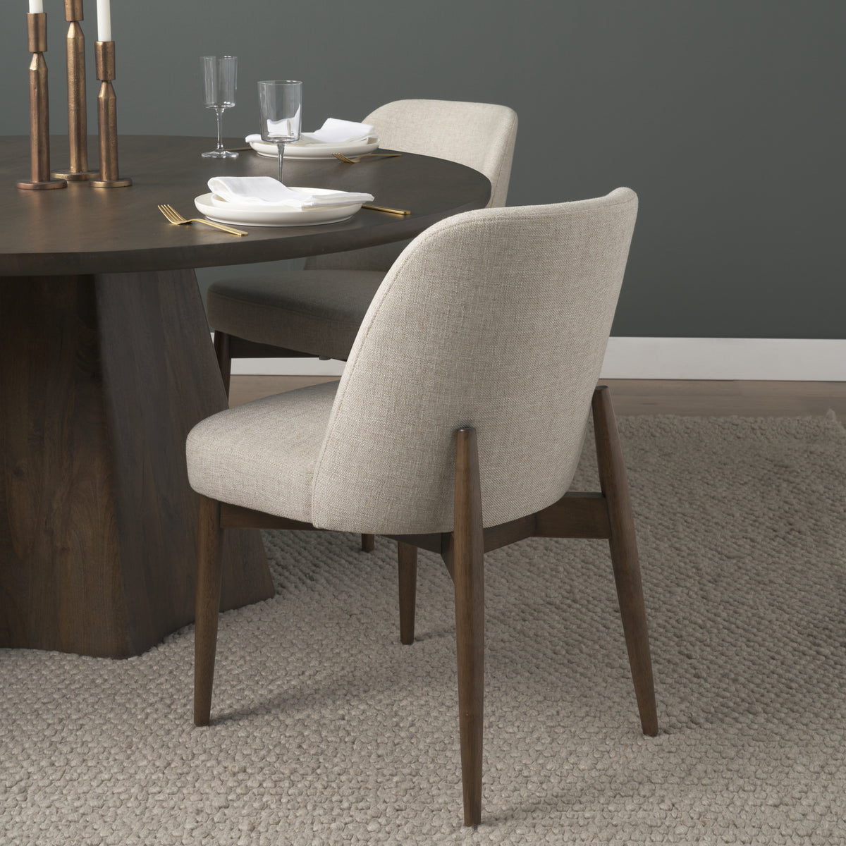 Abbie Curved Back Oatmeal Fabric Armless Dining Chair Dining Room Mercana