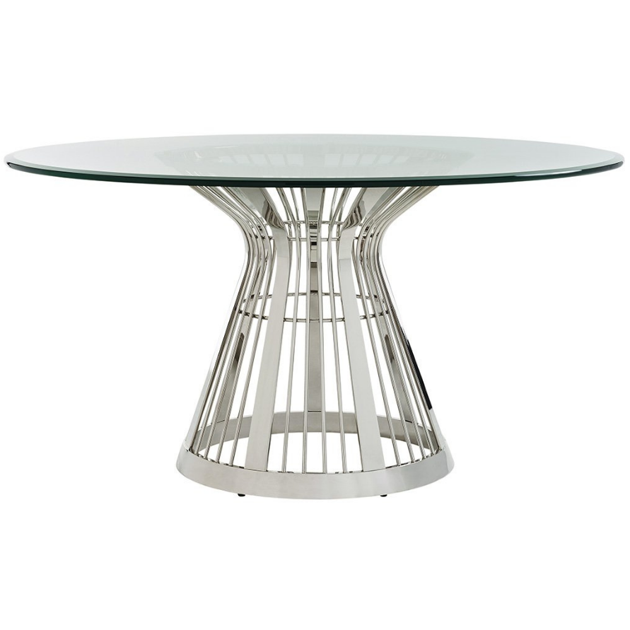 Ariana Riviera Stainless Dining Table, 60-Inch Glass Top Dining Room Lexington   