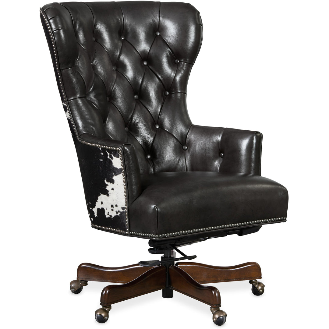 Katherine Executive Swivel Tilt Chair w/  Black & White Hair on Hide Home Office Hooker Furniture   