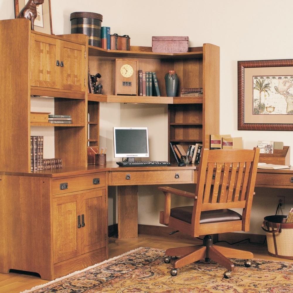 large modular wood desk with matching office chair