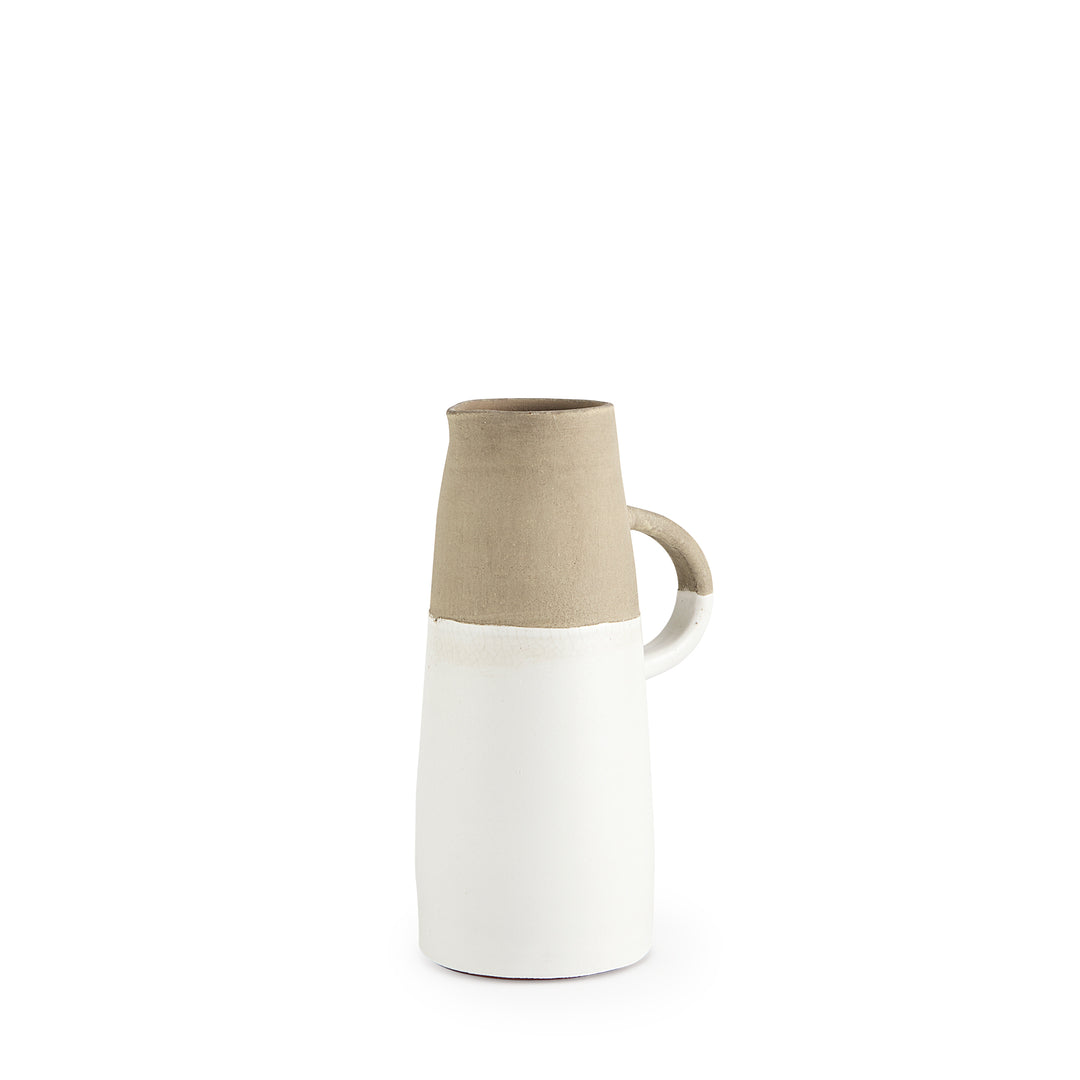 Garand Small 13H Two-Toned White Natural Ceramic Jug Decor Mercana