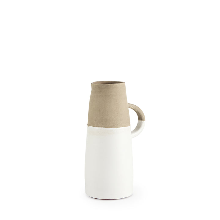 Garand Small 13H Two-Toned White Natural Ceramic Jug Decor Mercana