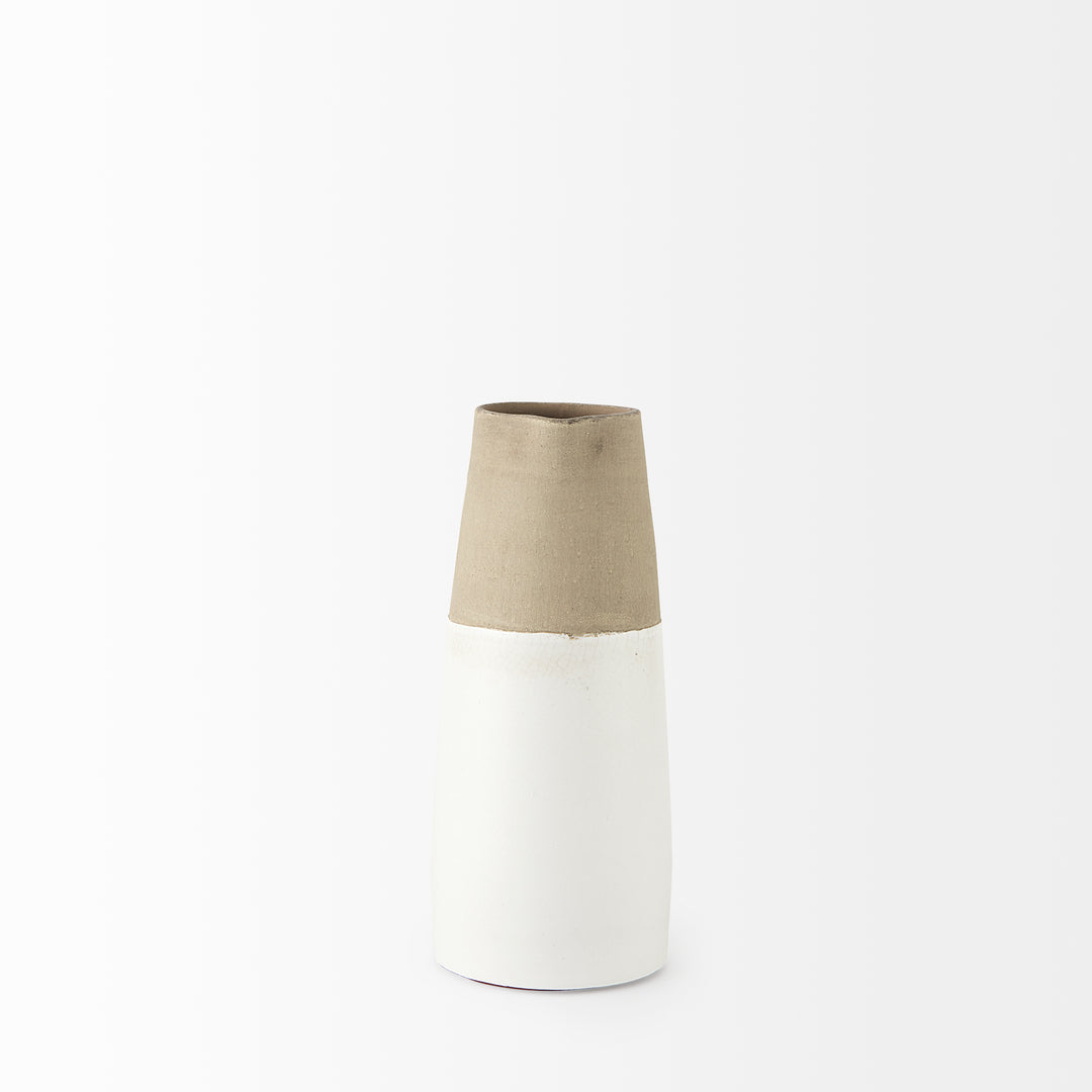 Garand Small 13H Two-Toned White Natural Ceramic Jug Decor Mercana