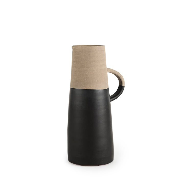 Garand Medium 15H Two-Toned Black/Natural Ceramic Jug Decor Mercana