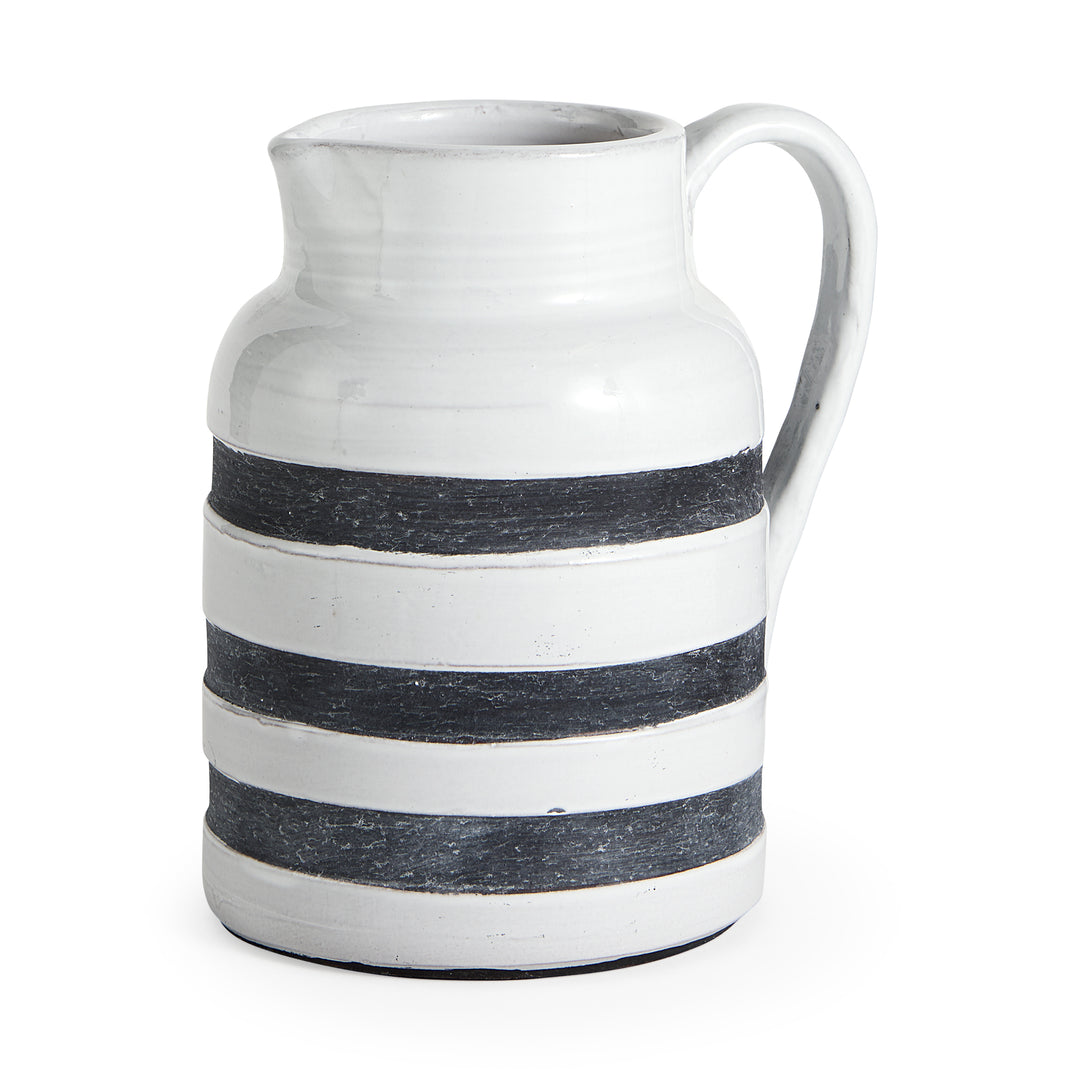 Harmon II Large White w/ Charcoal Stripes Ceramic Jug Decor Mercana