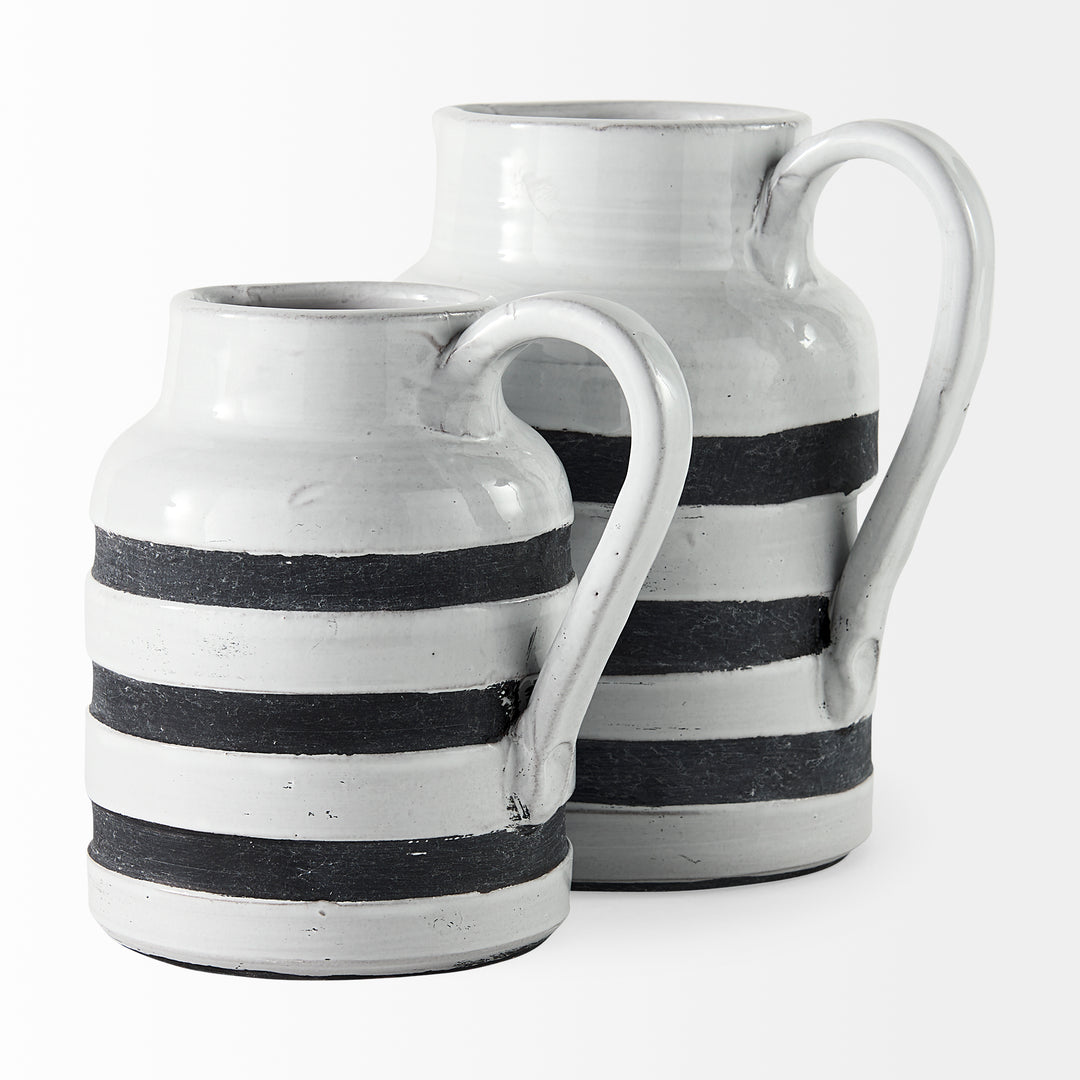 Harmon II Large White w/ Charcoal Stripes Ceramic Jug Decor Mercana