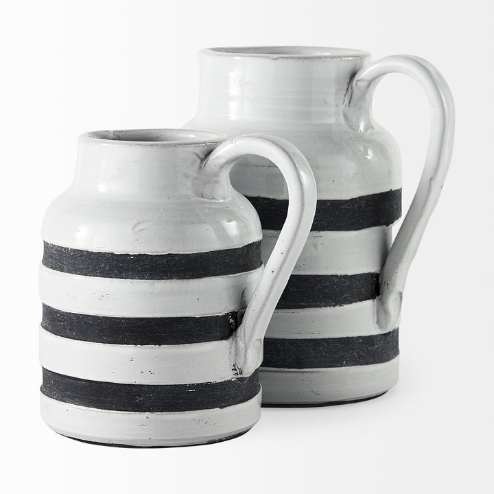Harmon II Large White w/ Charcoal Stripes Ceramic Jug Decor Mercana