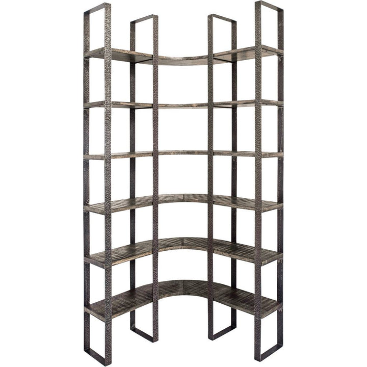Turner I Curved Brown Wood and Black Iron Six Shelving Unit Living Room Mercana