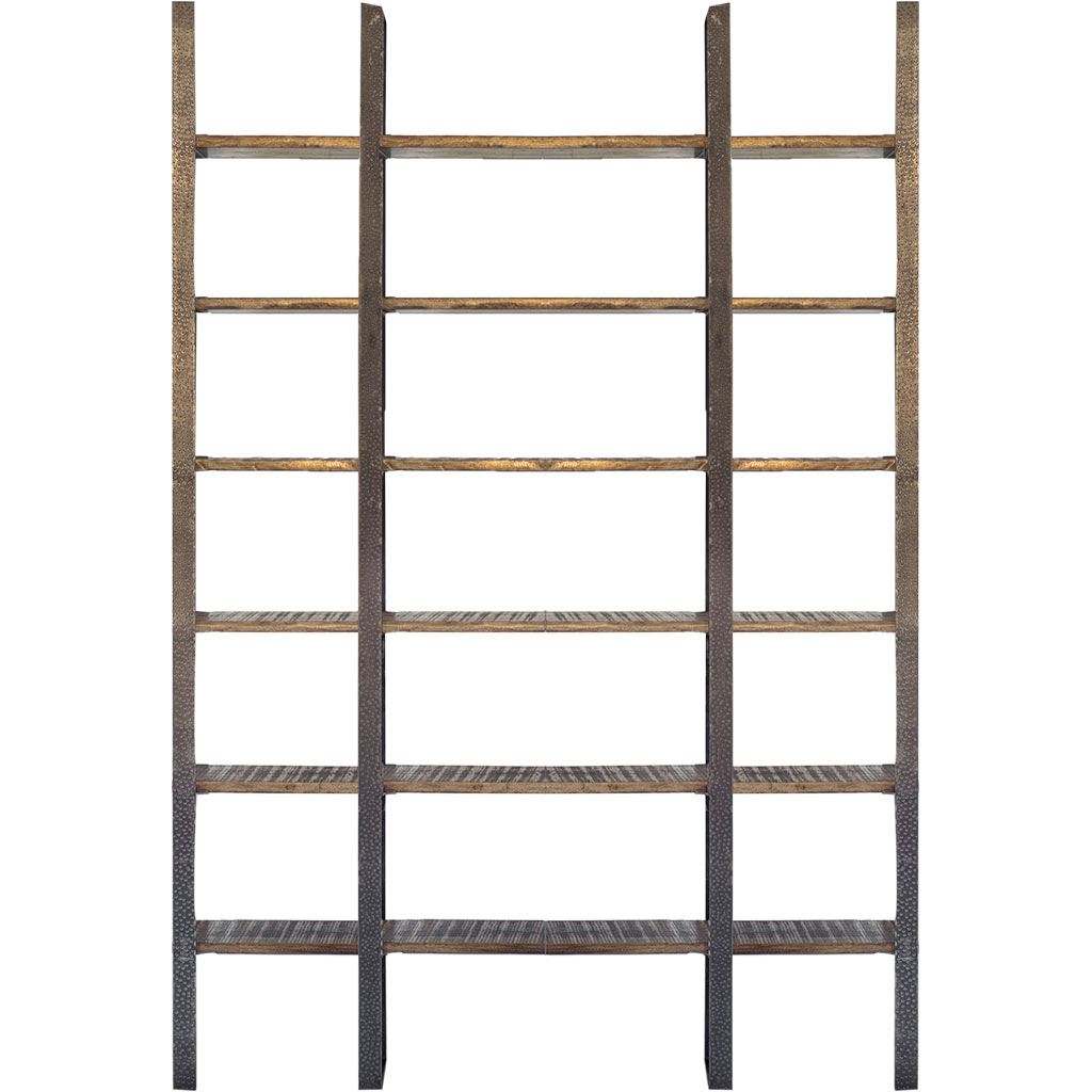 Taunton I Brown Wood and Black Iron Six Shelving Unit Living Room Mercana