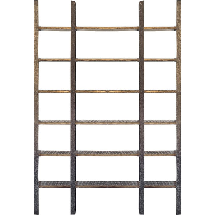 Taunton I Brown Wood and Black Iron Six Shelving Unit Living Room Mercana