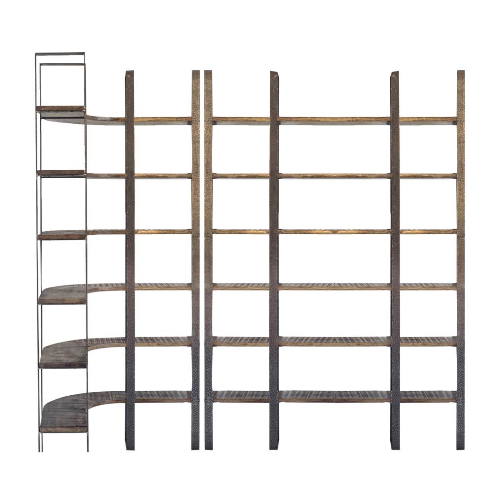 Taunton I Brown Wood and Black Iron Six Shelving Unit Living Room Mercana