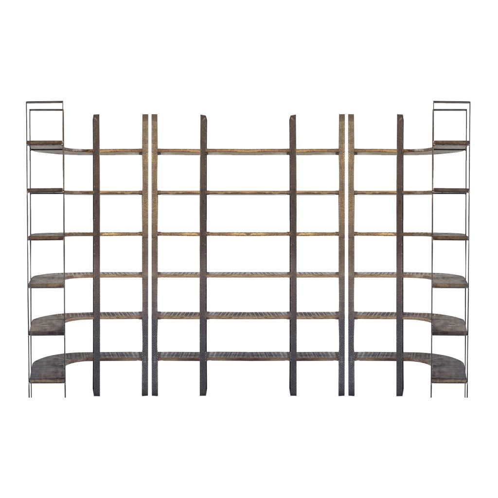 Taunton I Brown Wood and Black Iron Six Shelving Unit Living Room Mercana