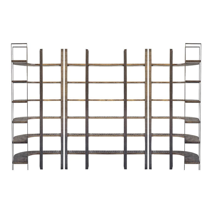 Taunton I Brown Wood and Black Iron Six Shelving Unit Living Room Mercana