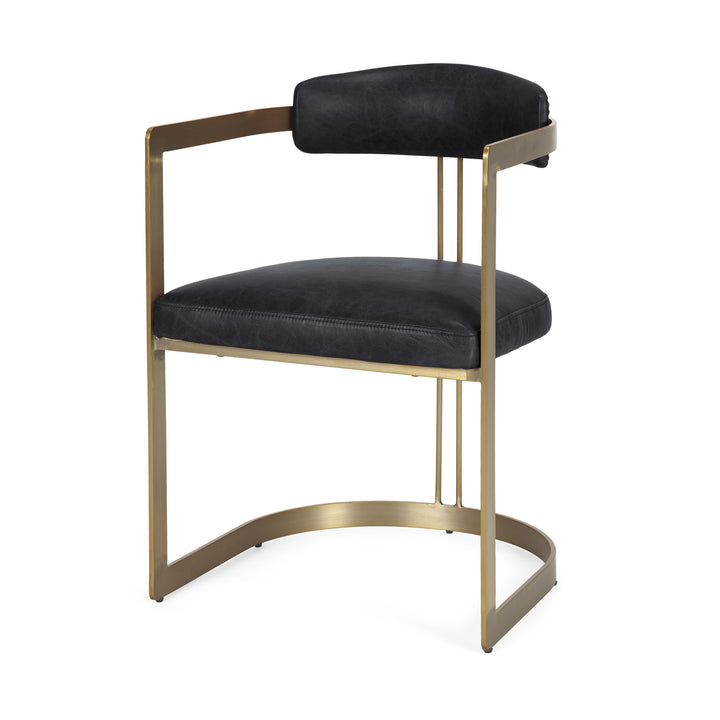 Hollyfield II Black Leather Seat Gold Iron Frame Dining Chair Living Room Mercana