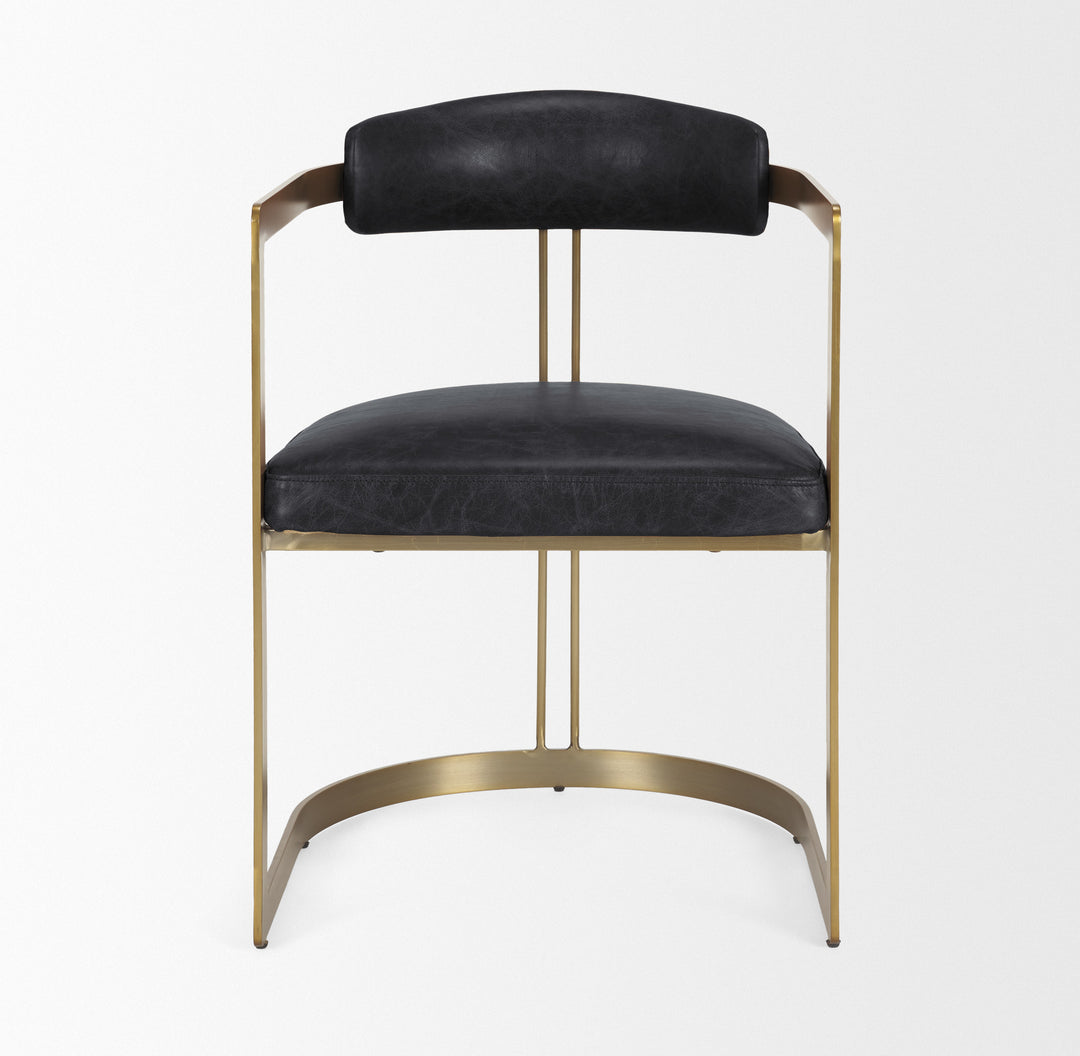 Hollyfield II Black Leather Seat Gold Iron Frame Dining Chair Living Room Mercana