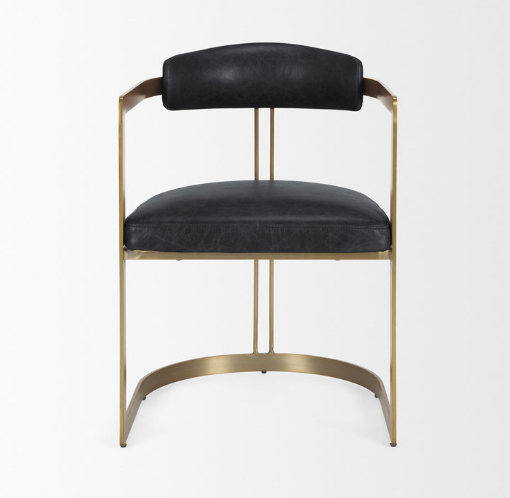 Hollyfield II Black Leather Seat Gold Iron Frame Dining Chair Living Room Mercana