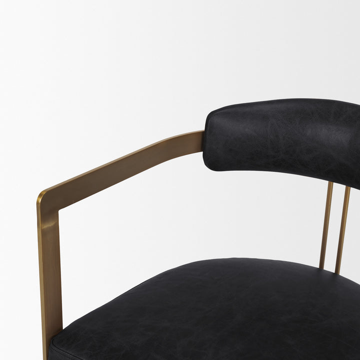 Hollyfield II Black Leather Seat Gold Iron Frame Dining Chair Living Room Mercana