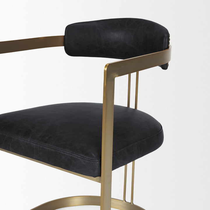 Hollyfield II Black Leather Seat Gold Iron Frame Dining Chair Living Room Mercana