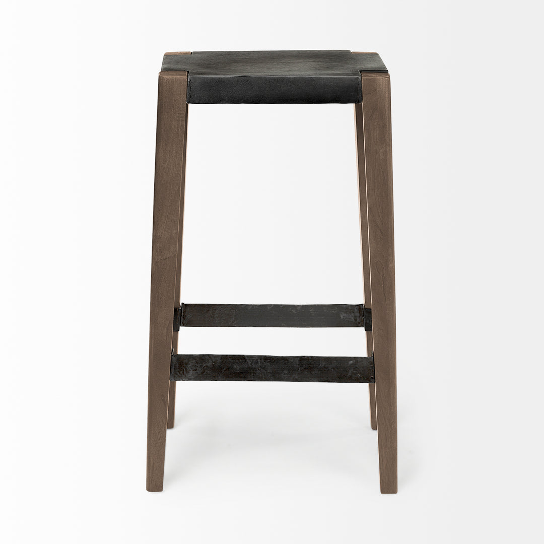 Nell 30" Seat Height Black Metal Seat & Foot Rest With Brown Wood Legs Stool Dining Room Mercana