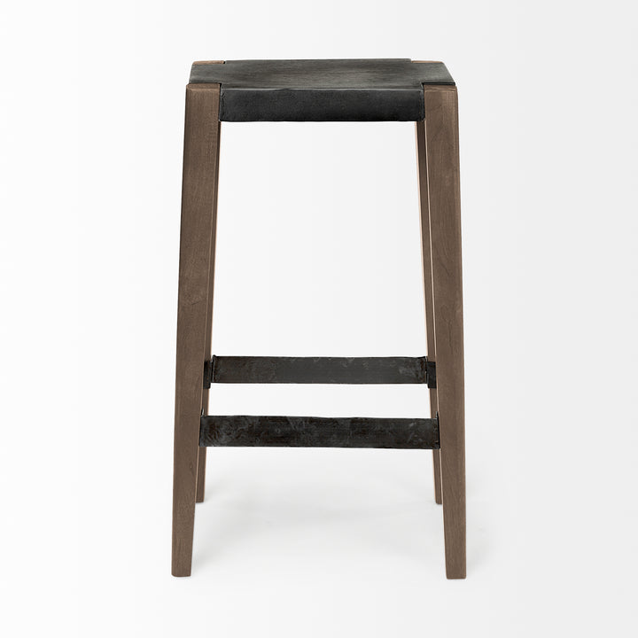 Nell 30" Seat Height Black Metal Seat & Foot Rest With Brown Wood Legs Stool Dining Room Mercana