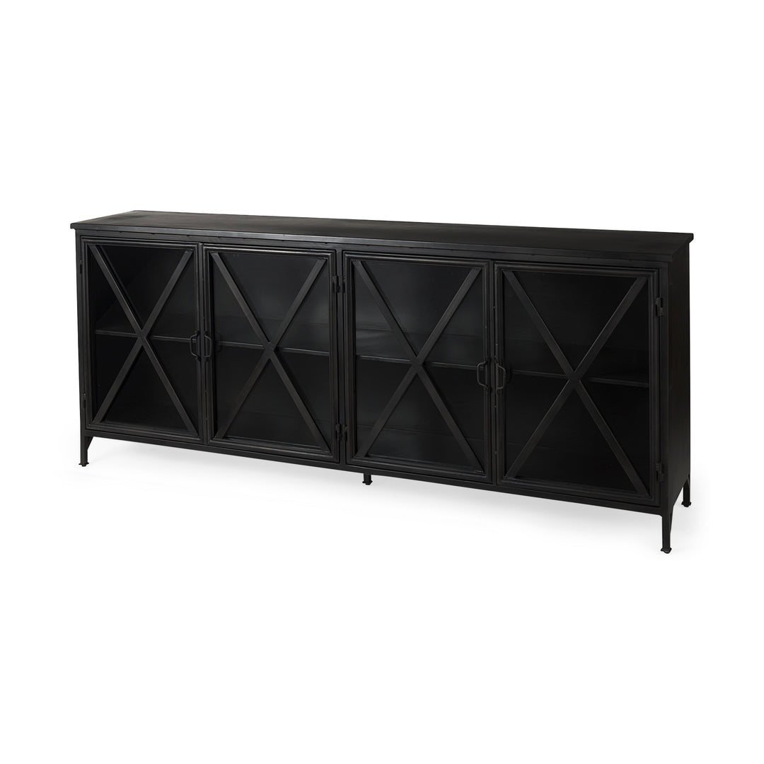 Poppy I 79x16 Black Metal With Glass Door Sideboard Dining Room Mercana