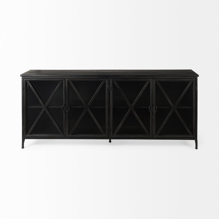 Poppy I 79x16 Black Metal With Glass Door Sideboard Dining Room Mercana