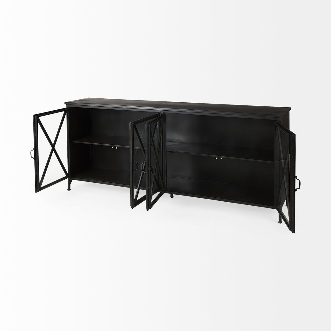Poppy I 79x16 Black Metal With Glass Door Sideboard Dining Room Mercana