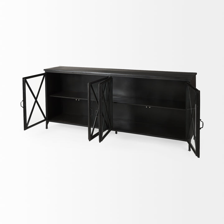 Poppy I 79x16 Black Metal With Glass Door Sideboard Dining Room Mercana