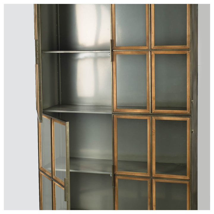 Pandora I 74" H Brown Wood and Metal Glass Door Display Cabinet Living Room Mercana