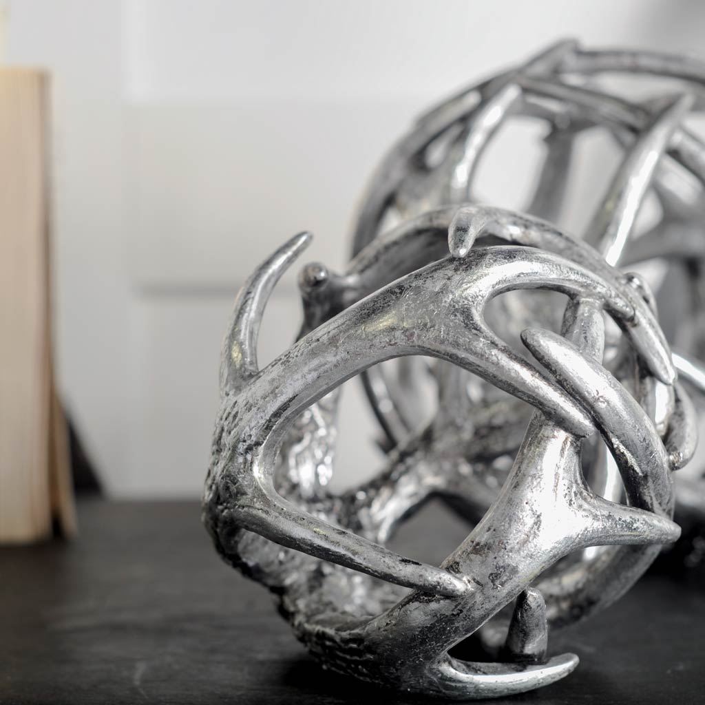 Ramus III (Small) 5L x 5W Silver Antler Shaped Decorative Orb Ball Decor Mercana