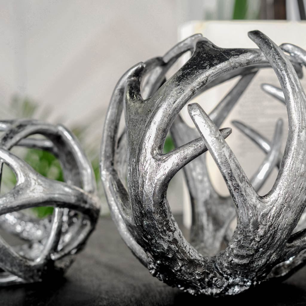 Ramus IV (Large) 7L x 7W Silver Antler Shaped Decorative Orb Ball Decor Mercana