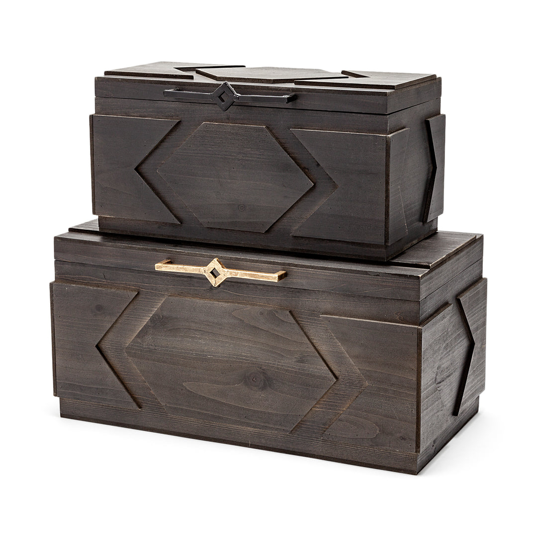 Cassia Set of 2 Brown Wooden Boxes Decor Mercana