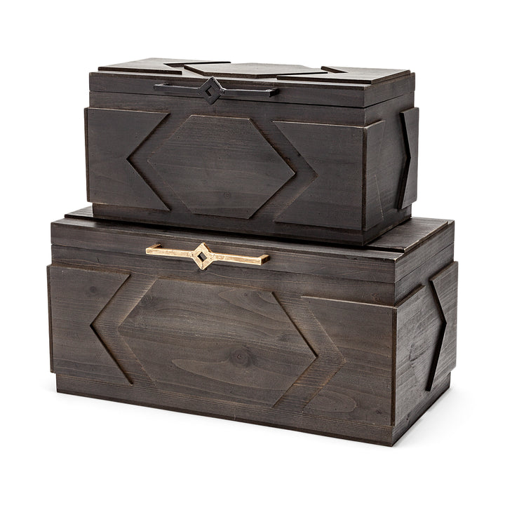Cassia Set of 2 Brown Wooden Boxes Decor Mercana