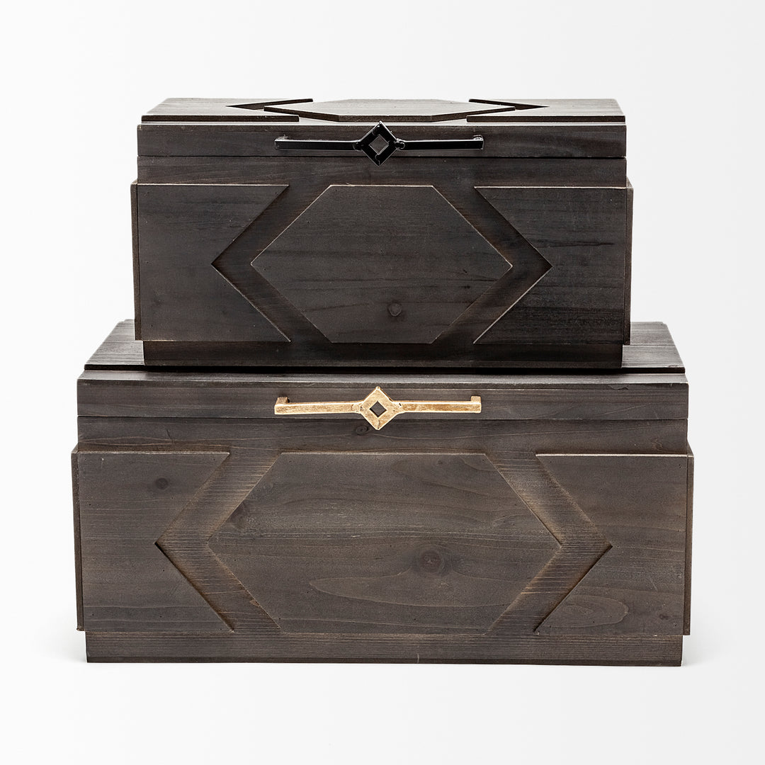 Cassia Set of 2 Brown Wooden Boxes Decor Mercana
