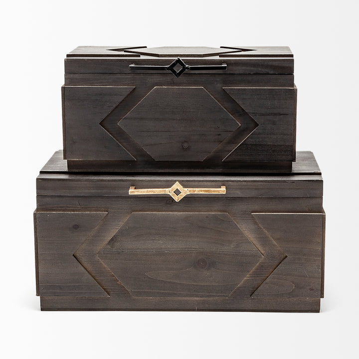 Cassia Set of 2 Brown Wooden Boxes Decor Mercana