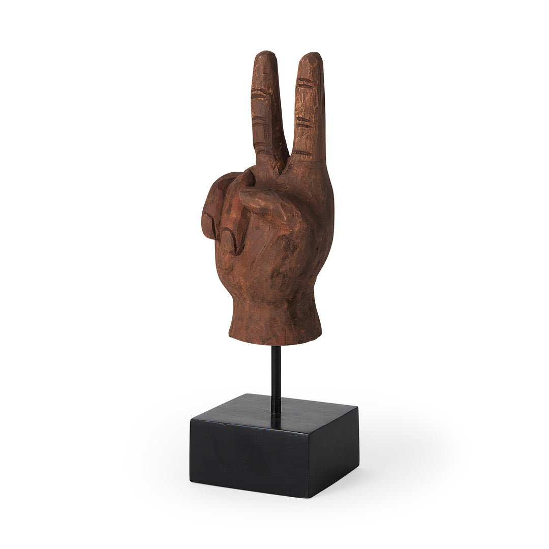 Pacem 4L x 4W Natural Wooden Carved Peace Sign Hand Decor Mercana