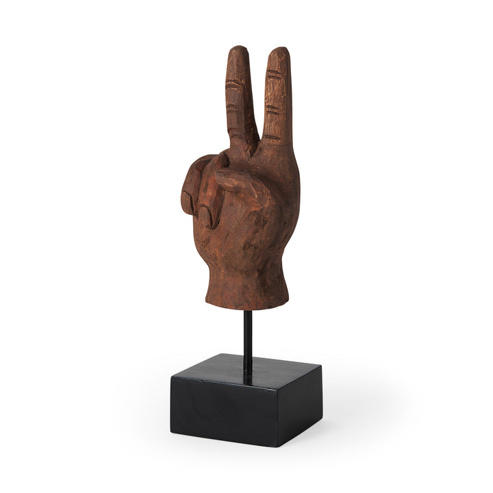 Pacem 4L x 4W Natural Wooden Carved Peace Sign Hand Decor Mercana