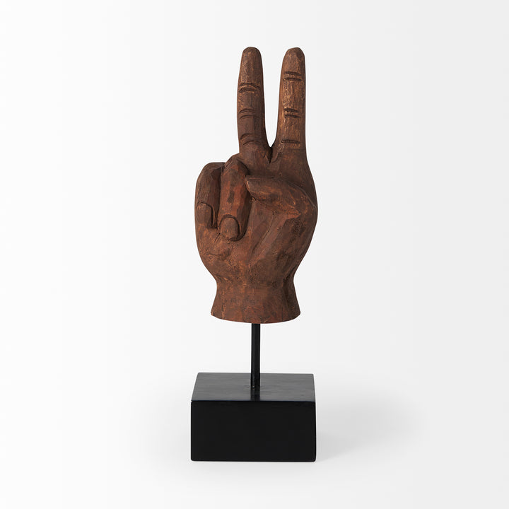 Pacem 4L x 4W Natural Wooden Carved Peace Sign Hand Decor Mercana