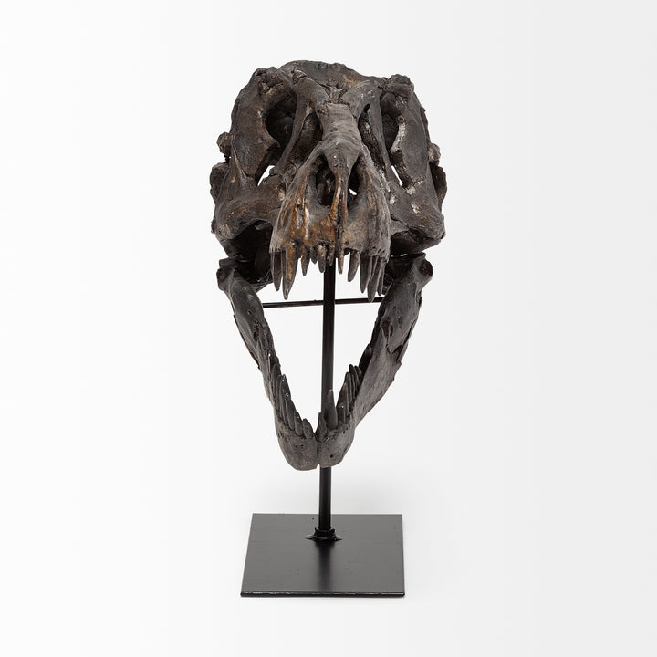 Jurassic 6L x 10W Brown Resin Tyrannosaurus Skull Replica Decor Mercana
