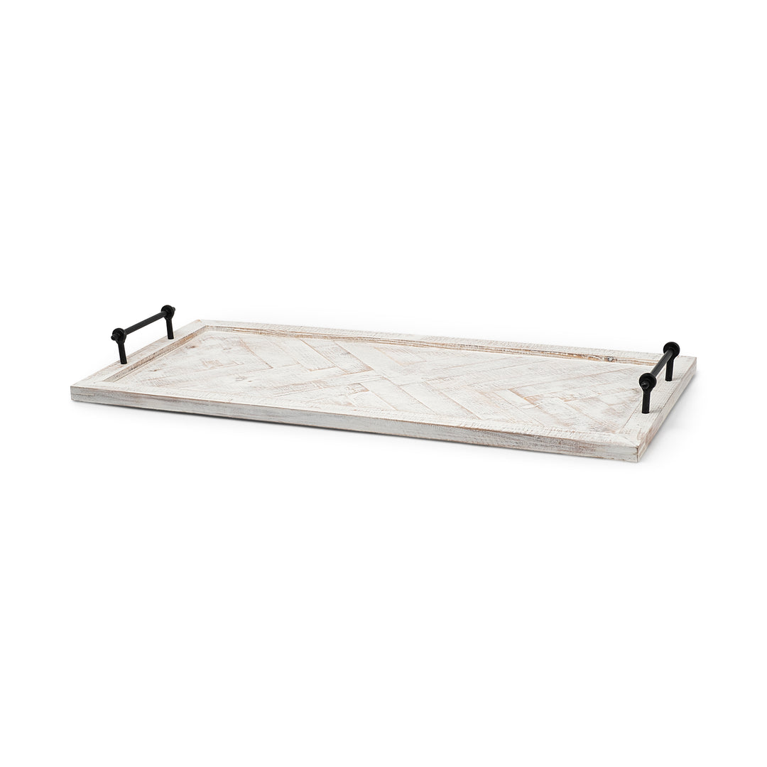 Alfred 35L x 16W Natural Wooden Herringbone Rectangular Tray Decor Mercana
