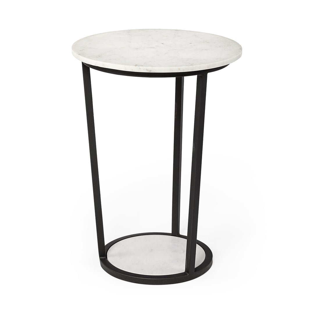 Bombola II (Large) 18L x 18W White Round Marble Top W/Black Metal Frame Accent Table Decor Mercana
