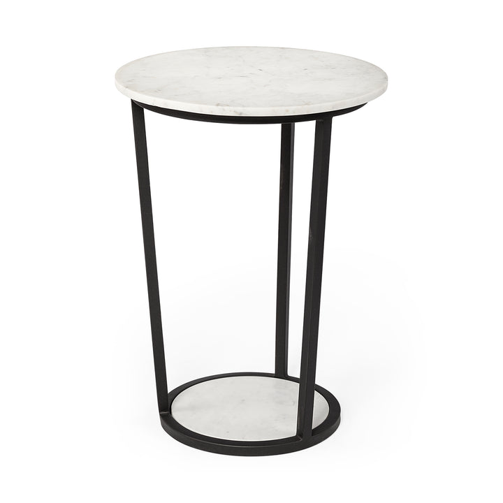 Bombola II (Large) 18L x 18W White Round Marble Top W/Black Metal Frame Accent Table Decor Mercana