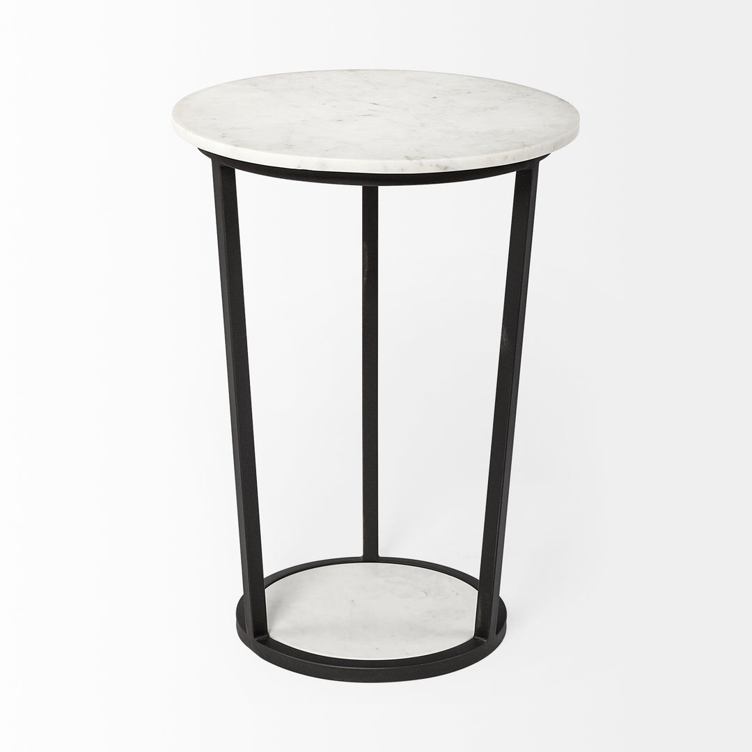 Bombola II (Large) 18L x 18W White Round Marble Top W/Black Metal Frame Accent Table Decor Mercana