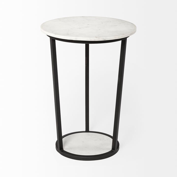 Bombola II (Large) 18L x 18W White Round Marble Top W/Black Metal Frame Accent Table Decor Mercana