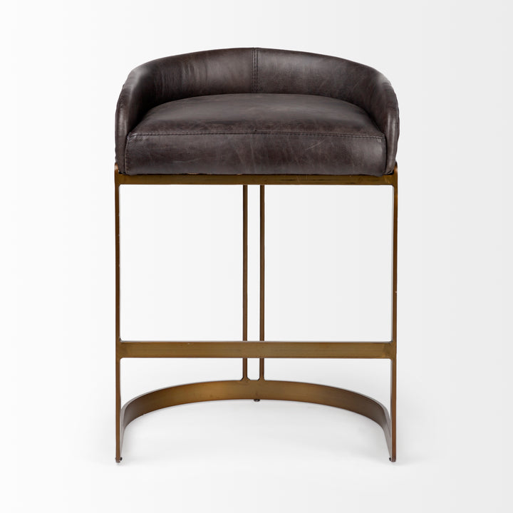 Hollyfield II Black Leather Seat Gold Metal Base Counter Stool Dining Room Mercana