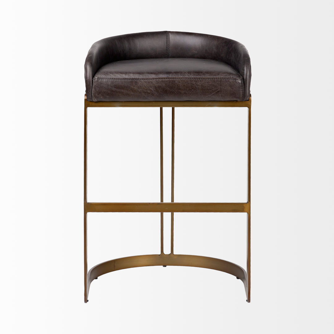 Hollyfield II Black Leather Seat Gold Metal Base Bar Stool Dining Room Mercana