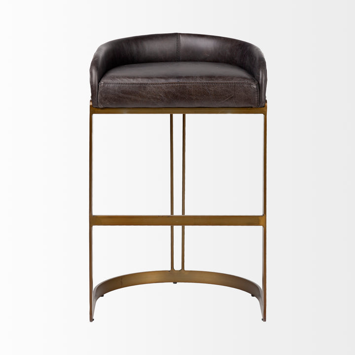 Hollyfield II Black Leather Seat Gold Metal Base Bar Stool Dining Room Mercana