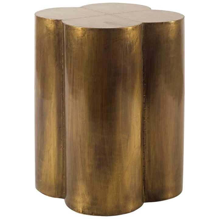 Quatrefoil 18L x 18W Gold Flower W/ Wooden Top Brass Cladding Accent Table Dining Room Mercana